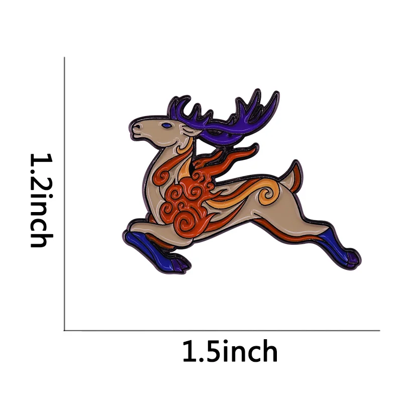 Брошь на лацкан с изображением мифического оленя китайским традиционным узором
