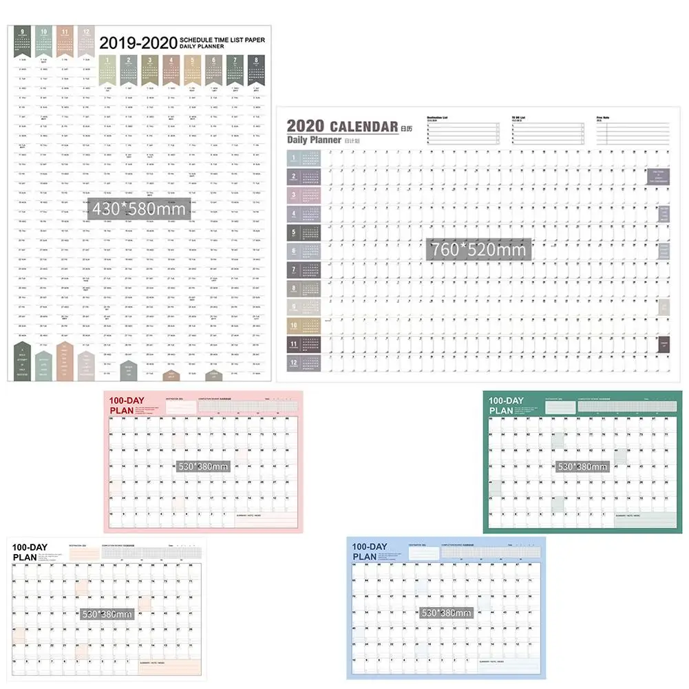 2020 Wall Calendar 365 Days Daily Monthly Yearly Schedule 57x76CM Reversible Planner with Paper Tape 4 PVC Label Stickers | Канцтовары