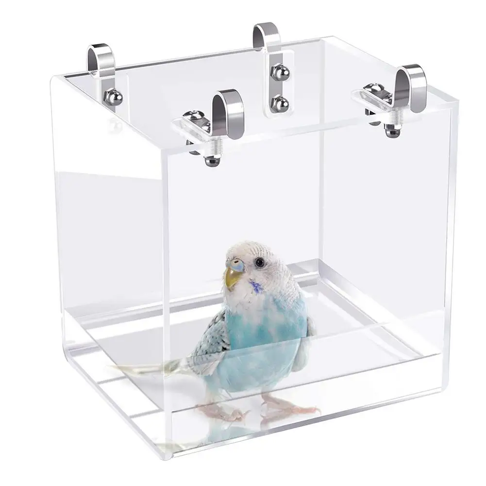 

Bird Bath For Cage Portable Transparent Bird Tube Shower Box With Hooks No-Leakage Design New Cage Accessory For Budgerigar/Para