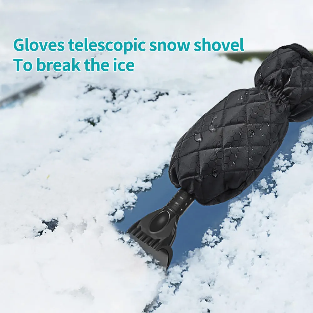 

Snow Shovel Universal Defrosting Deicing Ice Scraper Snow Scraper Vehicle With Velvet Gloves Retractable