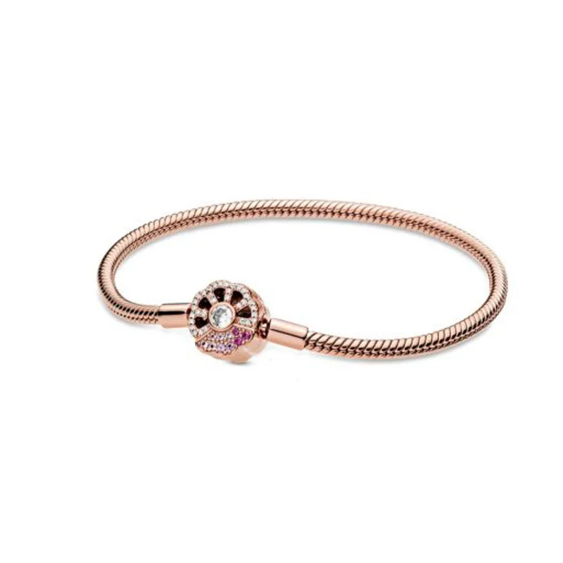 

Pre-Autumn New 2020 Pink Fan Clasp Snake Chain Bracelet Bangle for Women Authentic Charm Jewelry Pulseira Gift