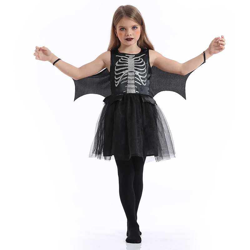 Disfraz de Halloween para niños, Disfraz de Calavera, murciélago negro con alas, bruja, Disfraz de fantasma, fiesta de Cosplay