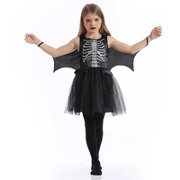Halloween Skeleton Costume Skull Kids Black Bat Dress With Wings Girls Witch Disfraz Ghost Cosplay Party Dress Up For Children