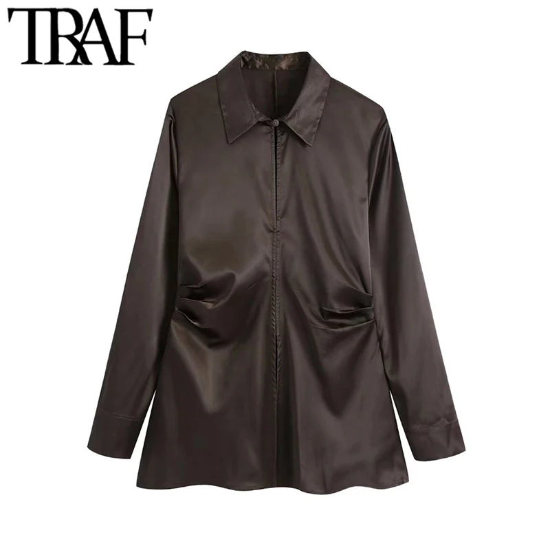 

Блузка женская плиссированная мягкая с длинным рукавом, в винтажном стиле