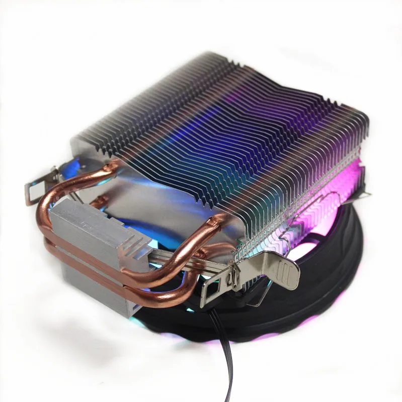 Цветная(RGB) светодиодный Процессор охлаждающий вентилятор 2 тепловым стержнем Heat pipe охладитель 12V 120 мм охлаждающий вентилятор радиатора для Intel LAG 1150 1155 1156 775 1366 для AMD