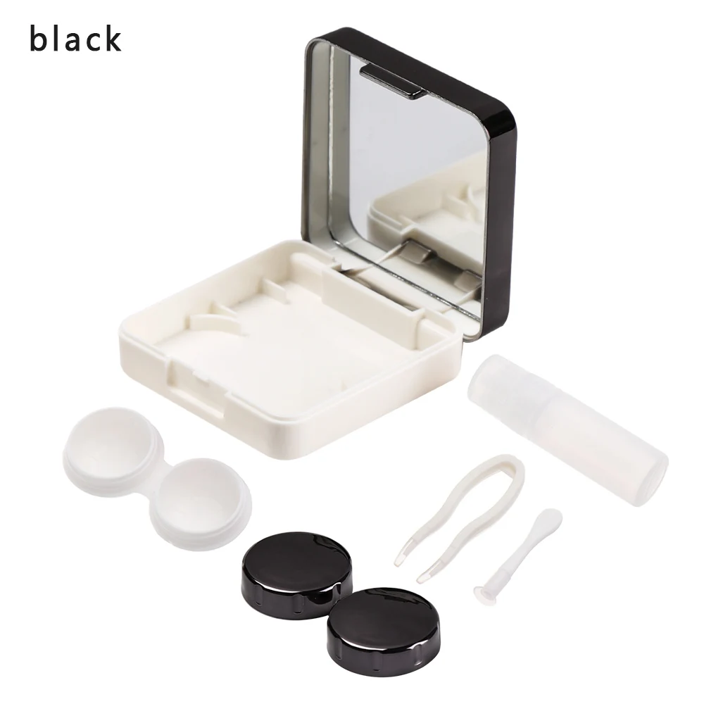 black 1 шт. унисекс ABS пластиковый корпус контактных линз Модный милый светоотражающий дорожный объектив коробка Мини Портативный Уход за глазами набор держателя подарок - Цвет: black