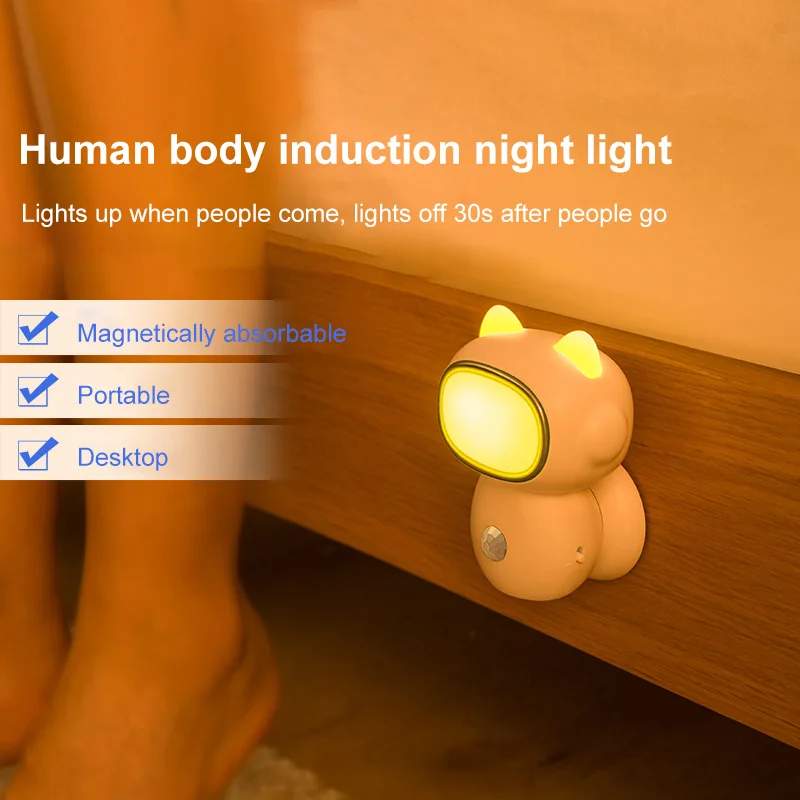 

Светодиодный Ночной светильник, креативный милый робот с датчиком корпуса, ночсветильник для спальни, детской комнаты, украшение для спаль...