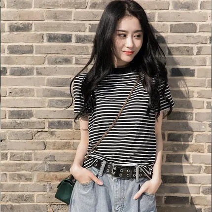 

Summer T Shirt blue Women Knitted Casual Short Sleeves Top O-Neck Tshirt Slim Kintwear Female T-shirt