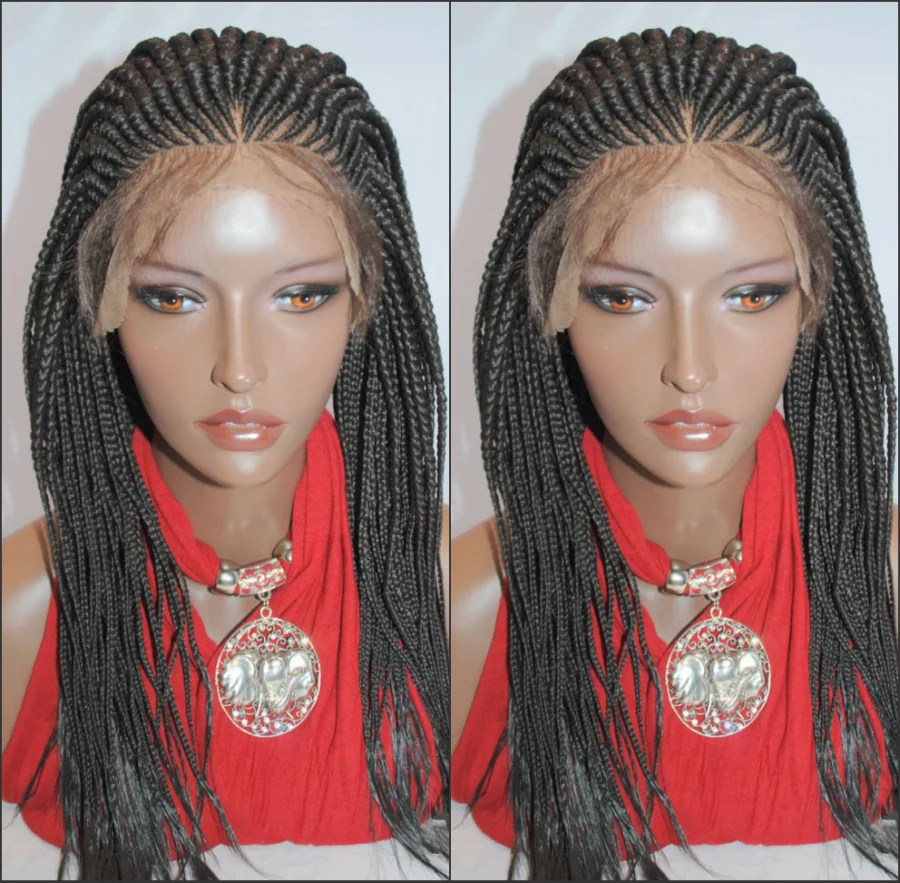Black Color Lace Frontal Cornrow Braids Wig Micro Box Braids Wig Africa American Women Style Synthetic Braids Wig Lace Front
