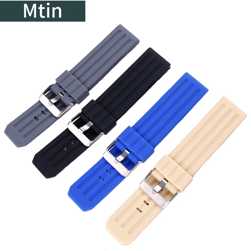 

Pin Buckle 22mm Silicone Strap Men's Watch Accessories Outdoor Sports Diving Wristband Watch Chain Rubber Watch Band Tools