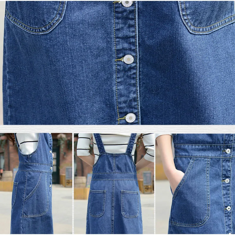 Женская джинсовая юбка на подтяжках длинная облегающая Повседневная