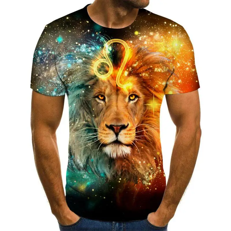 

Мужская модная футболка, новинка 2019 года, 6XL крутая забавная футболка с 3D-принтом льва и животных, мужские летние топы с коротким рукавом, фут...