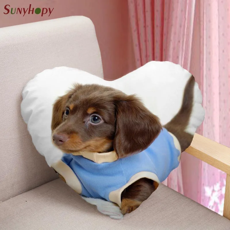 

Dachshund Heart Shape Custom Throw Pillows Pillowcase Zippered Satin Fabric Cushion Home Decoration-090ZLL