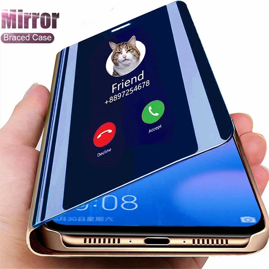 Умный зеркальный флип чехол для Samsung Galaxy S21 Plus S20 Ultra S10 Lite 2020 S10E FE S8 S9 S7 Edge Note 8 9 10 Pro 20