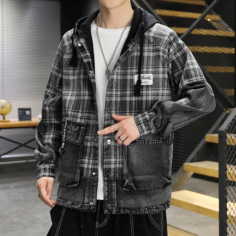 

Мужская джинсовая куртка, в стиле хип-хоп, с капюшоном, Повседневная Свободная верхняя одежда, весна 2021