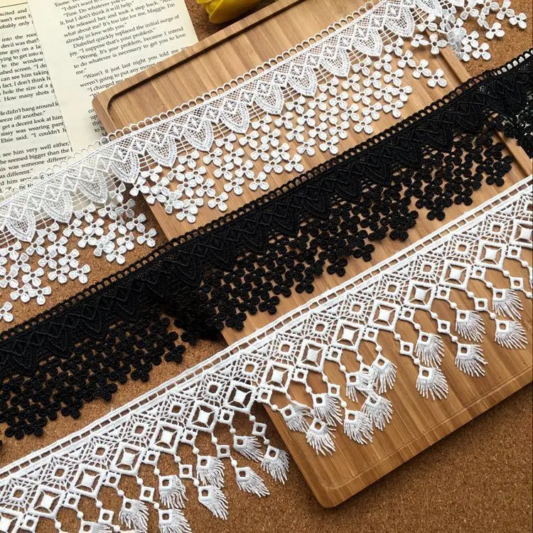

7-9CM Wide Water Soluble Lace Fabric Tassel Fringe Cotton Embroidered Ribbon Trim Edge DIY Dresses Curtains Sewing Crafts Decor