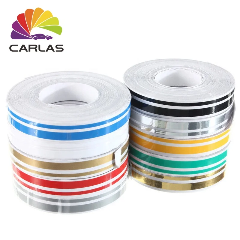 1Рулон 1см*9,8м Полоска Параллельная Двойная Лента Отражающая Декоративная Виниловая Наклейка для Автомобиля Корпус Хром.