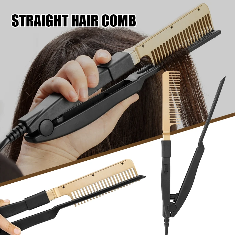 

High Quality Hot Comb Hair Straightener Electric Heating Comb V-shaped Folding Corded Styler Curling Iron Hair Curler Comb