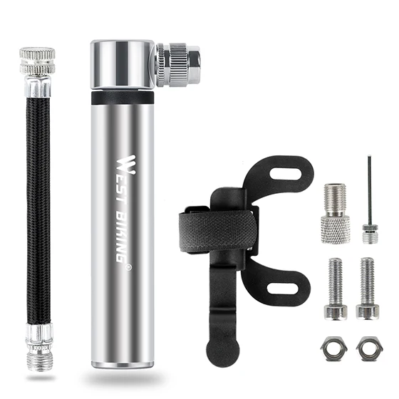 Silver 120PSI WEST BIKING 100Psi мини велосипедный насос из алюминиевого сплава ручной воздушный насос для велосипеда насос для шин Schrader Presta клапан MTB дорожный велосипедный насос - Цвет: Silver 120PSI