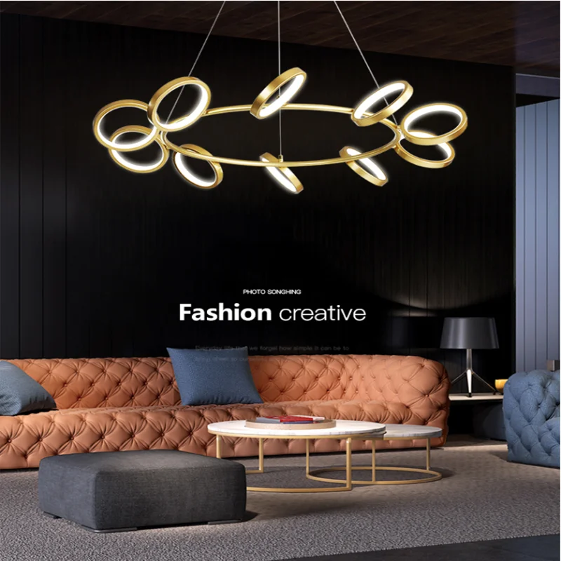 

Circular rotating living room modern minimalist light luxury Nordic style dining room bedroom atmospheric net red hanging lamps