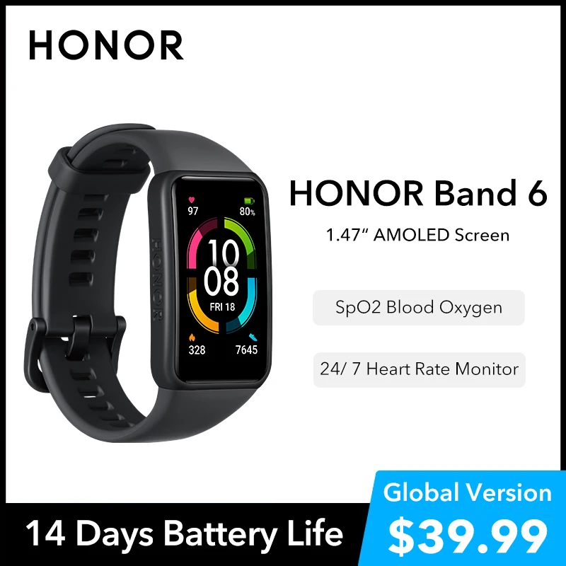  Смарт-часы HONOR Band 6, Bluetooth-браслет, монитор сердечного ритма, смарт-браслет, кислород в крови, Spo2, 1,47 'AMOLED-экран, фитнес-трекер 