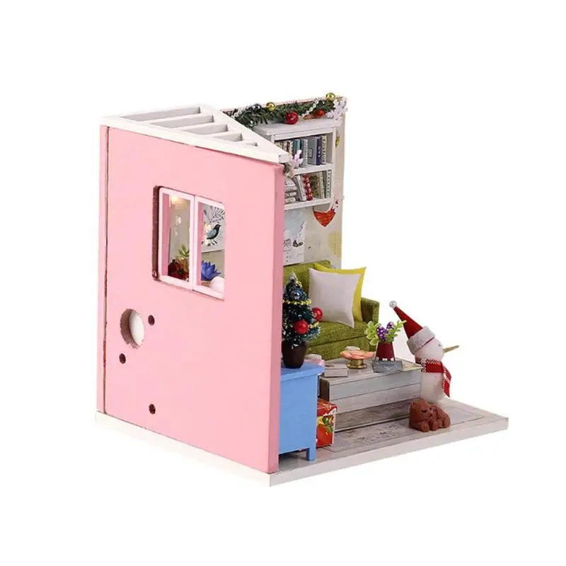 3D рождественский кукольный домик модель здания игрушечная мебель DIY Деревянный Кукольный дом Рождественская Миниатюрная модель светодиодный свет рождественский подарок для детей