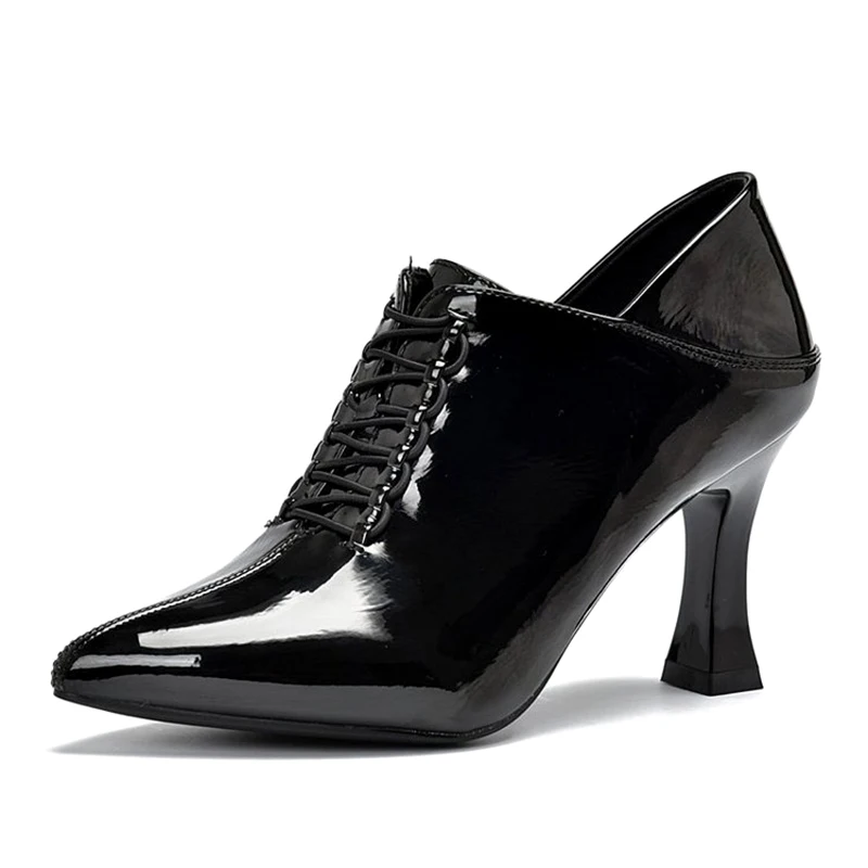 

Office White-Collar Comfortable Mid-Heel Two-Wear Patent Leather High Heels Spring New Pointed Wine Glasses With Ankle Boots