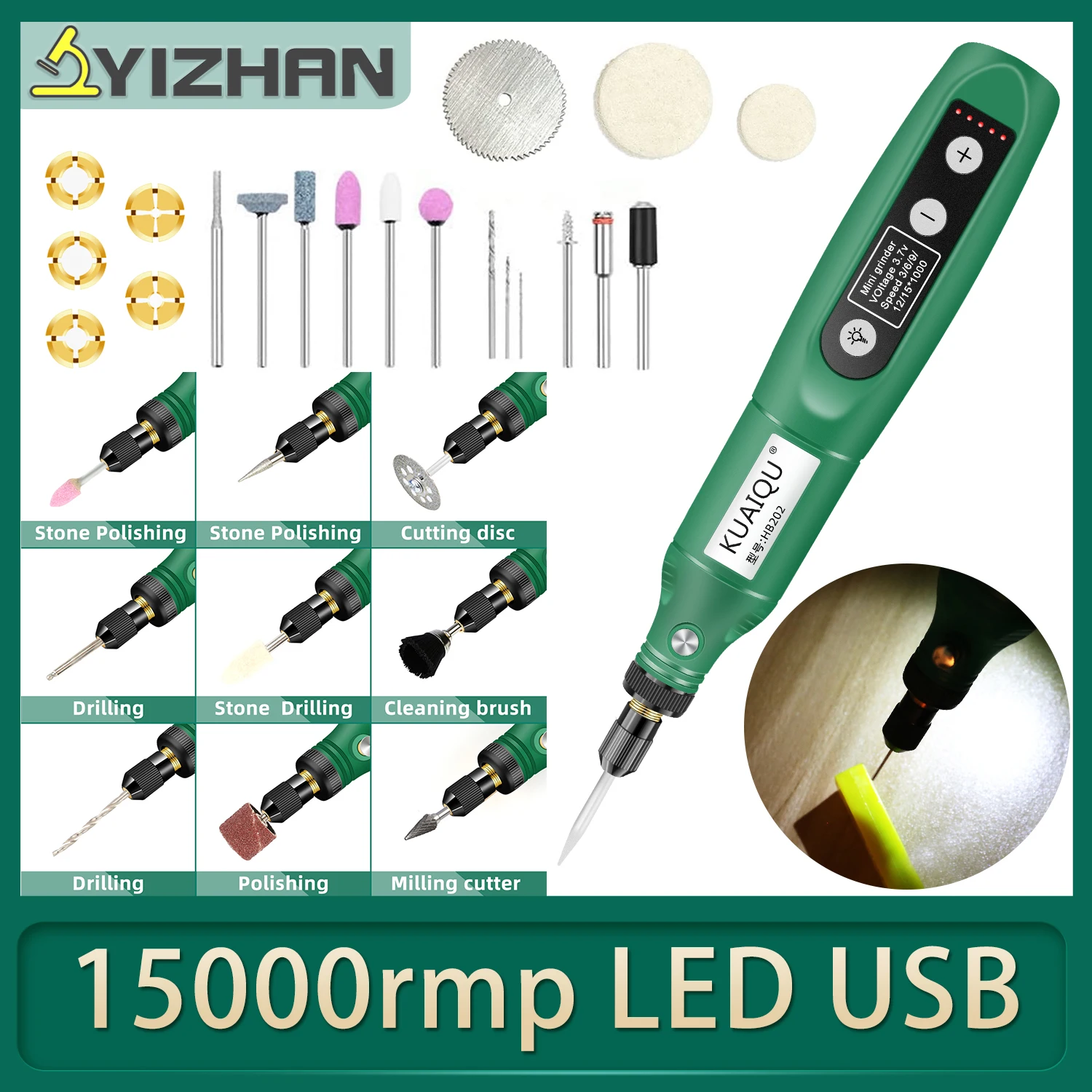 

Mini Wireless Drill Electric Carving Pen Variable Speed 15000 rmp LED Light USB Cordless Drill Rotary Tools Kit Engraver Pen