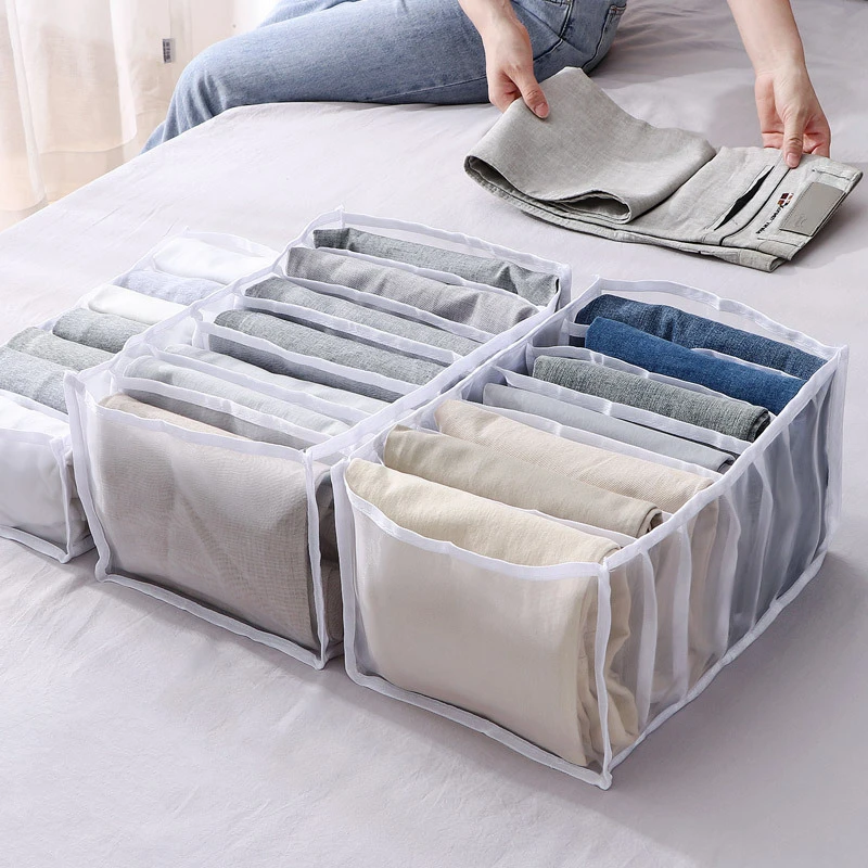 

7 Grid Jeans Storage Box Closet Organizer Home Separation Bra Leggings Clothes Storage Case Drawer Wardrobe Divided Storage Bags