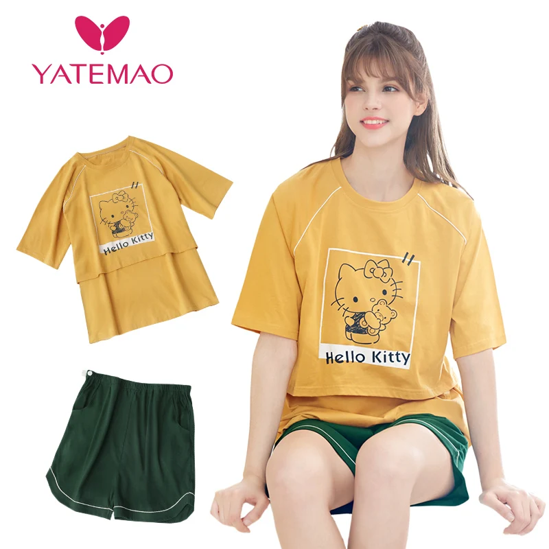 YATEMAO 2 шт./компл. hello kitty Материнство Уход одежда для сна Пижама беременных короткий