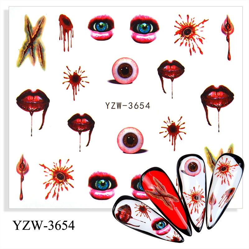 1 Лист наклейки сглаза Готический дизайн ногтей Наклейка Хэллоуин страшный
