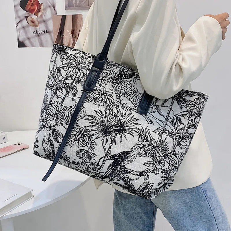 

Casual Big Women Tote Bag Luxury Designer Garden Oil Painting Shoulder Bag High Capacity Handbag Female Large Canvas Shopper Bag