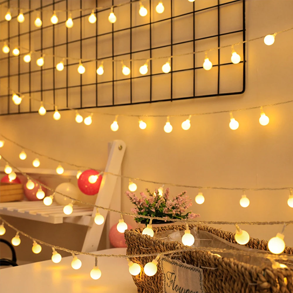 

Светодиодная гирлянда с шариками, уличная лампа на батарейках для кемпинга и улицы, праздничное украшение для комнаты, вечеринки, Рождества...