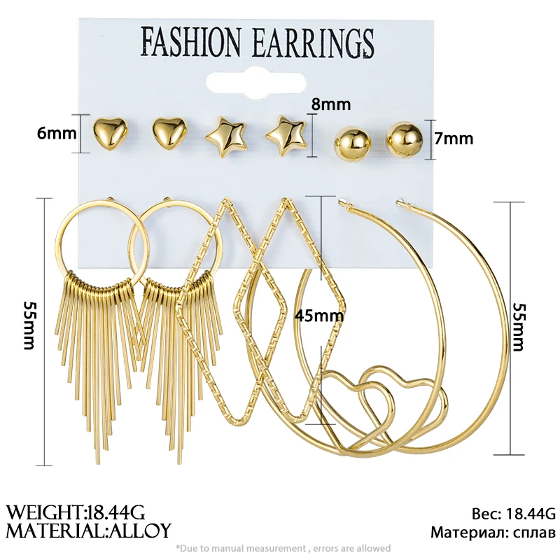 

BLINLA Fashion Vintage Geometric Round Earrings Set Hollow Metal Earrings For Women Bohemian Leaves Tassel Long Earring Jewelry