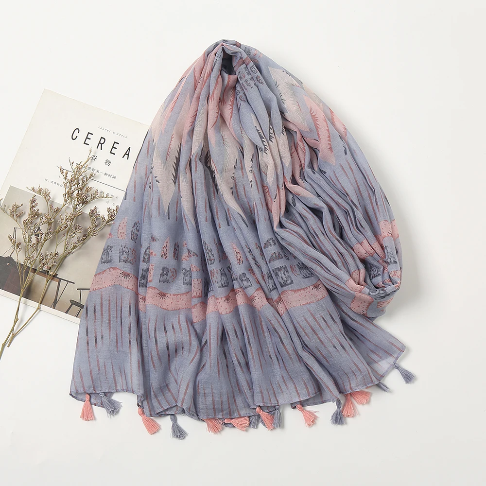 

Большой шарф с принтом, роскошный женский богемный цветочный шарф с кисточками, модель 2021 года, зимний мусульманский хиджаб, оптовая продаж...