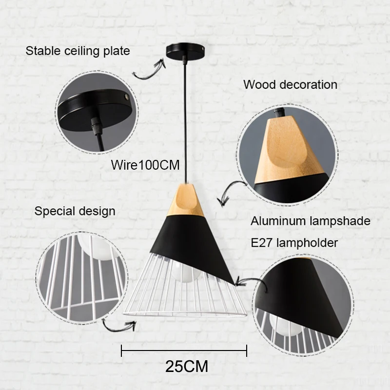 

Wood Pendant Lights Modern Industrial Lamp Loft Nordic Hanging Lamp Kitchen Pendant Lamp Design Bedroom Dining Room Lights E27