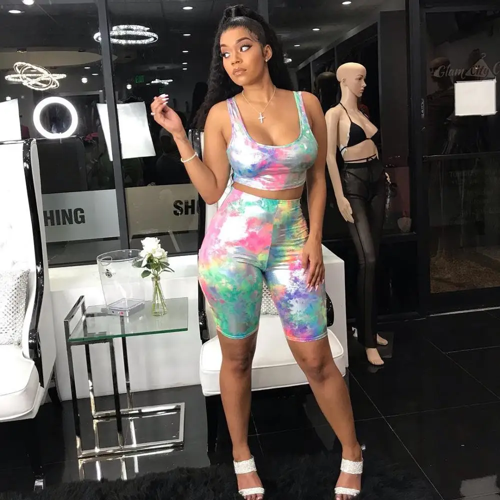 Женский комплект из двух предметов укороченный топ с завышенной талией и шорты