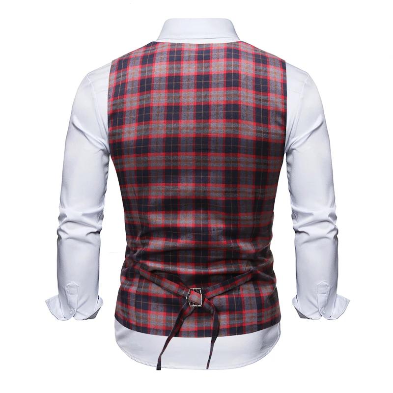 Мужской классический жилет в клетку приталенный двубортный деловой свадебный