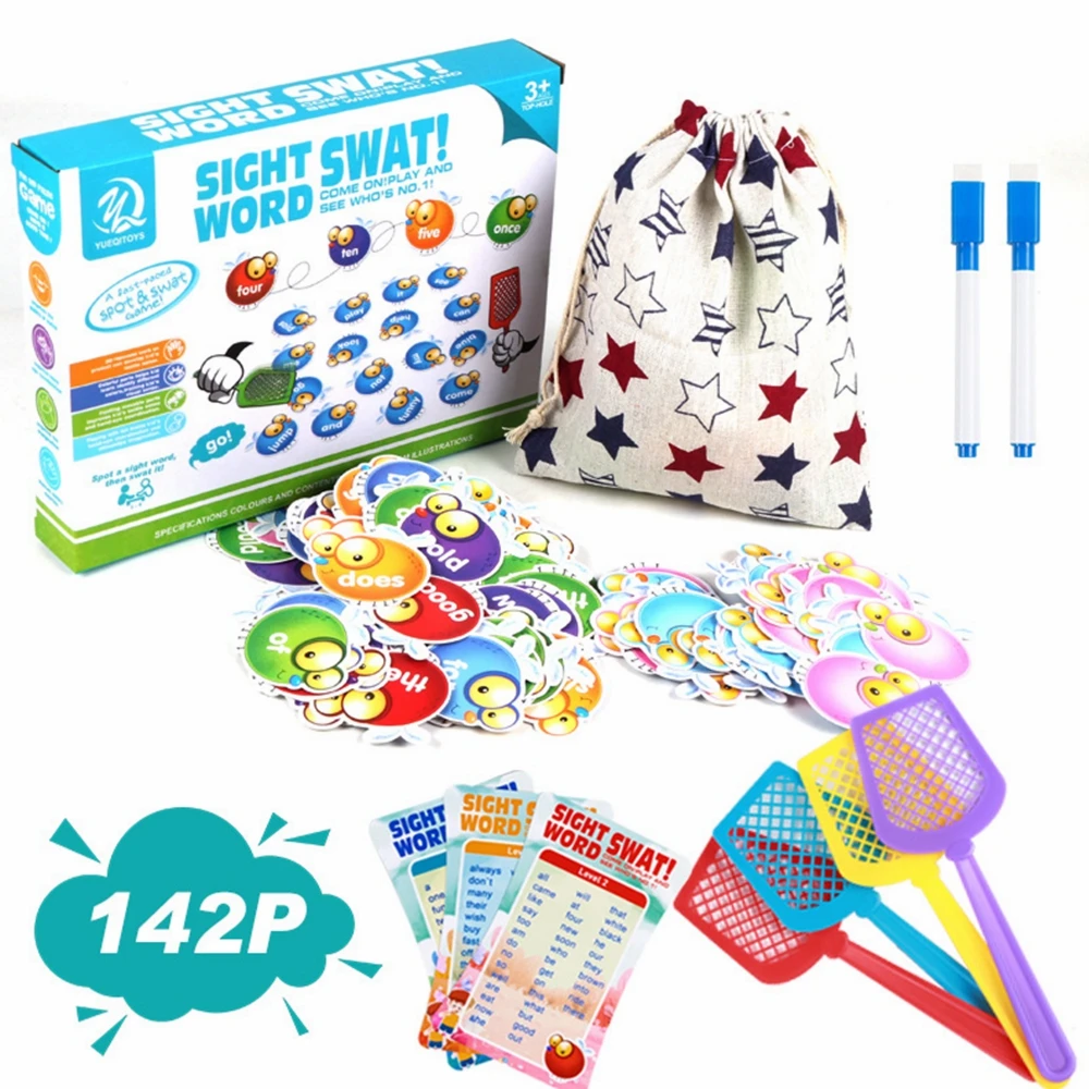 

142pcs Sight Word Swat Game Educational Sight Word Game Toy Helpful To Build Reading, Spelling And Vocabulary Skills For child