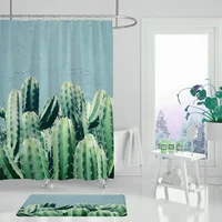 mildew proof polyester fabric bath curtain plant cactus printing bathroom shower curtains screen with hooks home decoration