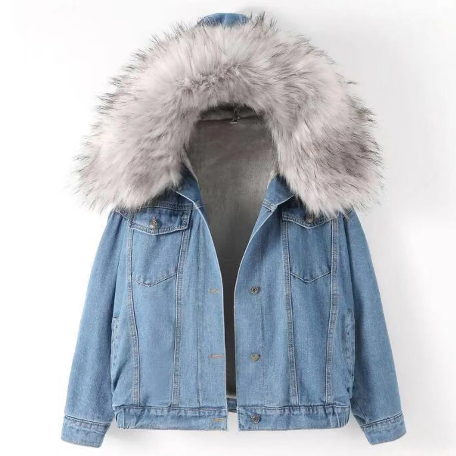 Модные толстовки зимние теплые женские джинсовые куртки пальто с длинным