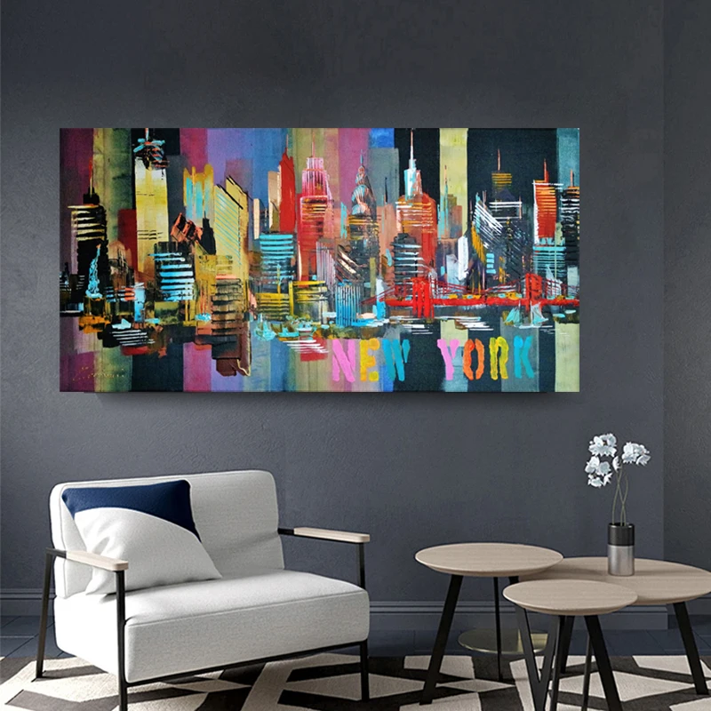 

New York Skyline Abstract City Painting Canvas Print For Living Room Wall Art Modern Building Decoration Quadros
