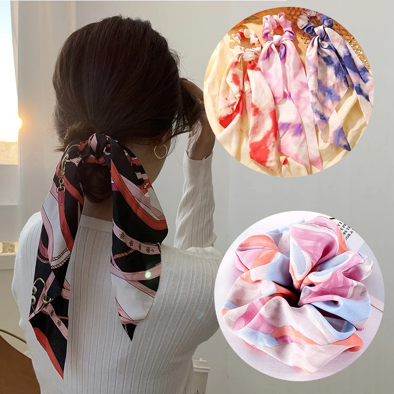 

Женская резинка для волос с цветочным принтом, однотонная эластичная лента для хвоста