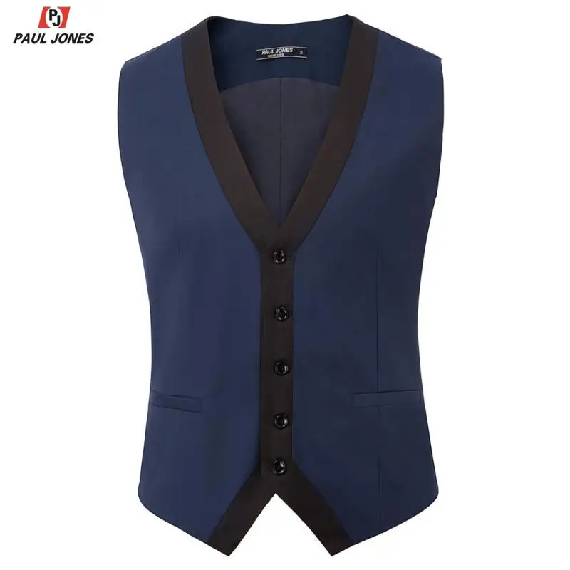 Мужской контрастный жилет PAUL JONES приталенный деловой с v-образным вырезом и
