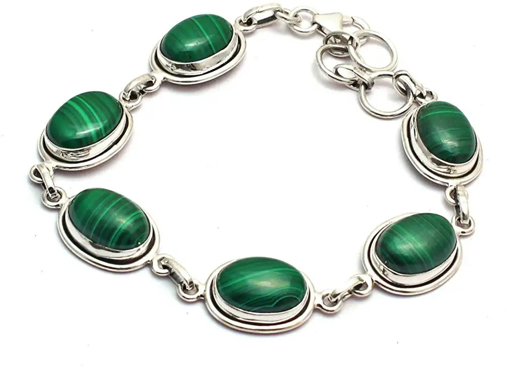 

Genuine Malachite Bracelet 925 Sterling Silver, 21.5 cm, 2SBR0119