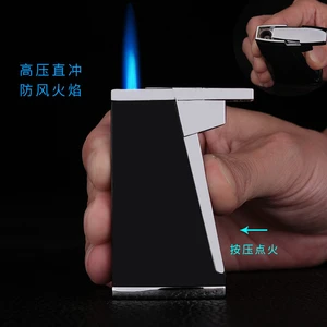 2021 New Windproof Gas Inflatable Cigarette Cigar Jet Troch Lighter Brand Luxury Metal Butane Lighter Creative Flame Refillable