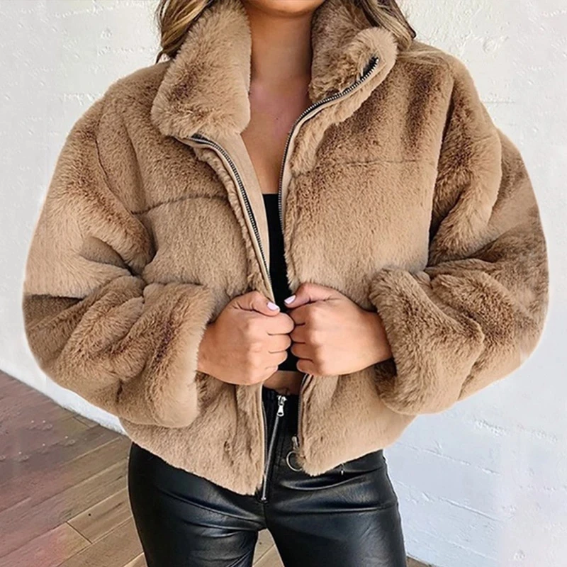

Plush Solid Color Lapel Long Sleeve Casual Coat For Women Vintage Womens Winter Coat KZ023