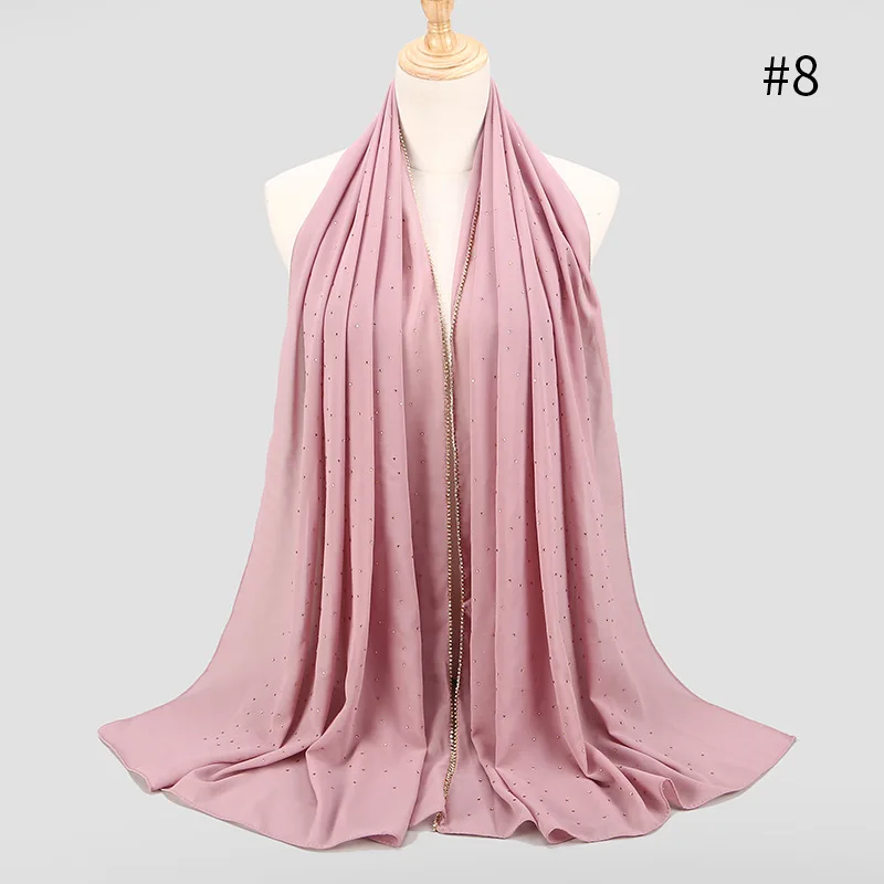 8 skin pink Мусульманская женская мода леди пузырь шифон Шиммер двусторонний горный хрусталь кристалл платок хиджаб вечерние свадебные хиджаб тюрбан платок - Цвет: 8 skin pink