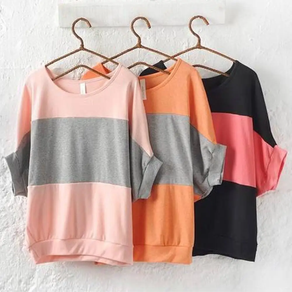 

80% Hot Sale Fashion Women T Shirt Solid Casual Short Sleeve Turtleneck Shirts Plus Size Loose Cotton Tops Tee Women Clothings
