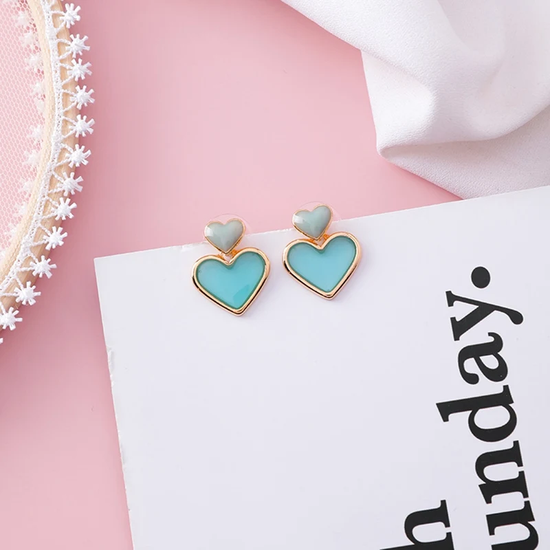 blue heart MENGJIQIAO новые винтажные разноцветные геометрические акриловые висячие серьги в форме сердца для женщин круглые жемчужные Висячие глазури Pendientes ювелирные изделия - Окраска металла: blue heart